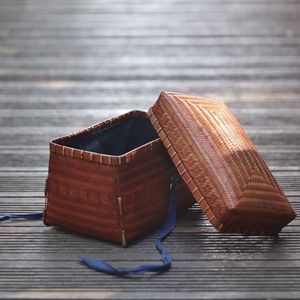 <b>Bamboo</b> Woven Storage Box Rectangle 26x15x13 Cm For Tea Storage Living Room Use Distressed Color Handmade - Product Image 2
