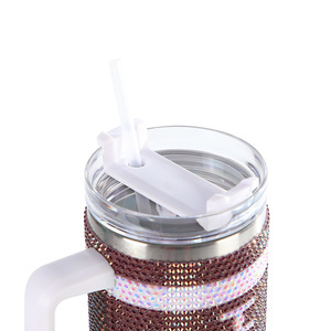 Mug de voyage isotherme en acier inoxydable 40oz avec strass, poignée et paille, écologique, personnalisable en couleur et logo - Product Image 2
