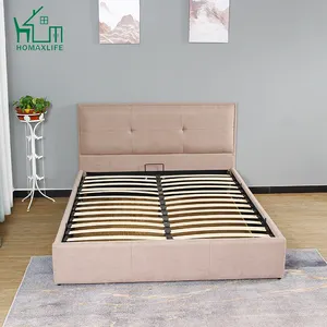 การออกแบบล่าสุดเฟอร์นิเจอร์ห้องนอนไม้หัวเตียงผ้าคู่ขนาดโครงเตียง