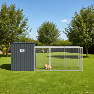 Cuccia per cani in acciaio zincato antracite con recinto 84.3x179.9x71.3 pollici, alloggio esterno per animali domestici di taglia grande - Product Image 2