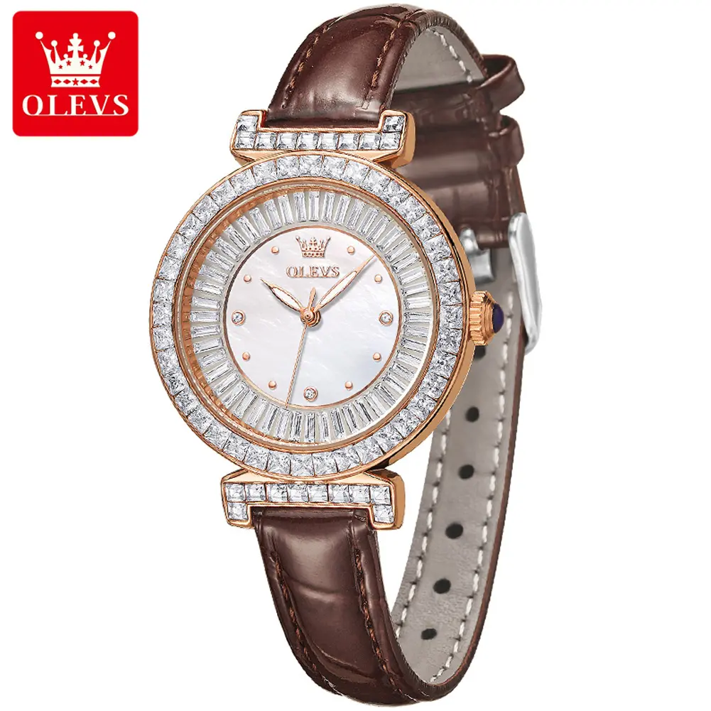 Olevs 9983 personalizzato oem in pelle di diamanti di lusso luminoso design unico elegante regalo donna donna orologio al quarzo