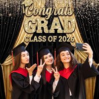 Décor de fond de scène de remise de diplôme 2026, grand format noir et or, « Félicitations diplômé », décorations de fête, accessoires de photomaton, bannière personnalisable