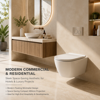 Kloset Duduk Tanpa Bingkai MWD Keramik P Trap 180mm Floating WC Pan Suite untuk Proyek Kamar Mandi Hotel Grosir OEM