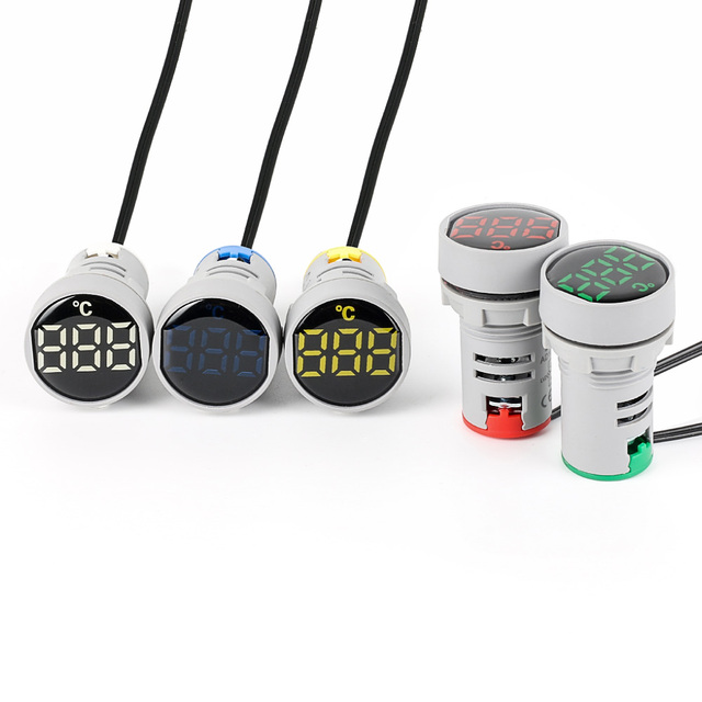 NIN 22mm Round Crystal Membrane Digital Display Thermometer Indicator signal Light Temperature Meter
