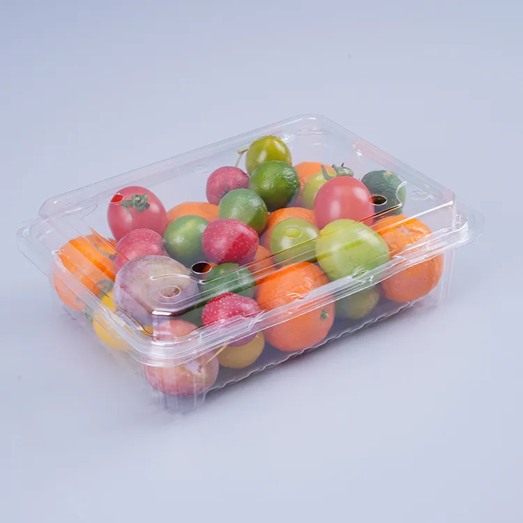 Punnet Rectangular de plástico transparente para embalaje, plástico PET, cáscara de almeja, vegetal, fruta, tomate, fresa