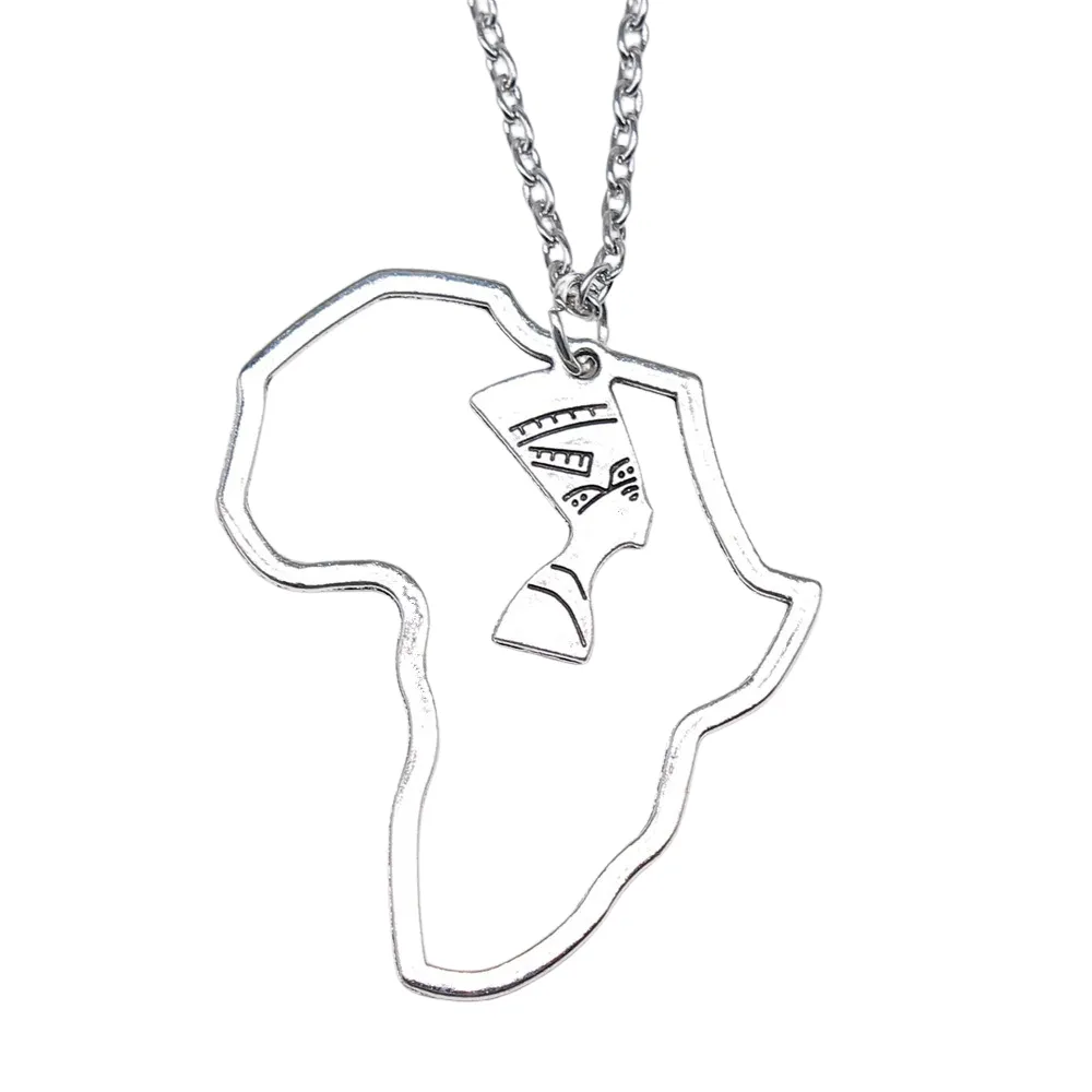 WYSIWYG 52x39mm Antique Silver Plated African Series Ancient Egyptian Pharaoh Pendant Necklace For Men N4-ABD-C15186
