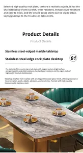 Juego de Mesa y Sillas de Comedor Rectangular de Estilo Occidental Moderno y Lujoso Personalizado con Cubierta de Piedra para Hotel, Cafetería y Salón de Té con Leche - Product Image 6