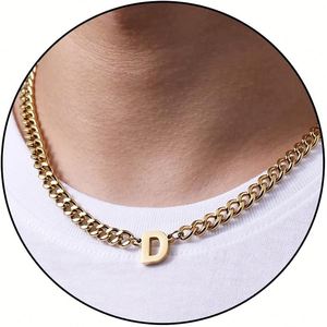 Collar con Colgante de Letras de la A a la Z, Chapado en Oro de 18K, Cadena Cubana Plana y Gruesa, Joyería para Mujer - Product Image 2