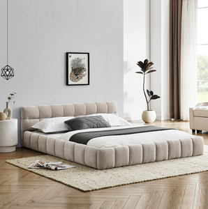 Modern <b>Queen</b> <b>Size</b> Adjustable Oak Frame Upholstered <b>Bed</b> with Thick Chenille Fabric Grounded Platform <b>Bed</b> and Headboard - Product Image 2