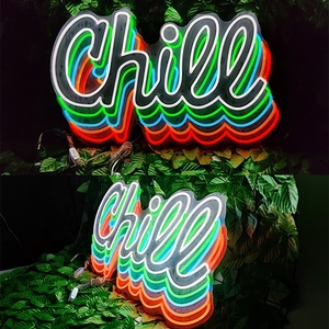 Enseigne au néon personnalisée avec inscription « Chill », couleur verte, effet infini 3D, lumière au néon pour la décoration murale - Product Image 2