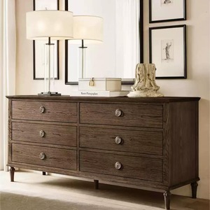 Solid Oak 6 Drawer Dresser French Vintage Carved Leg Chest of Drawers Indoor <b>Bedroom</b> <b>Storage</b> <b>Cabinet</b> Multiple Distressed - Product Image 1