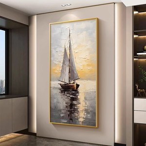 Hand Painted Oil Painting Sailboat Seascape Art Unframed Modern Entrance Hall Decorative Wall Art Impressionism Style - Product Image 4
