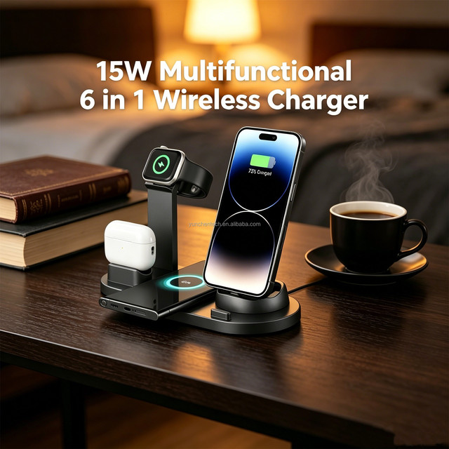 Hot Selling in Multifunction Chargers 15W Charger for Iphone Watch Earphone 6 in 1 Wireless Charger Dock Station Dropshipping