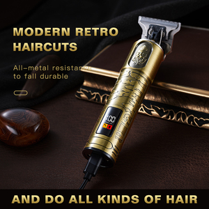 <span class=keywords><strong>Tondeuse</strong></span> professionnelle rechargeable pour cheveux et corps avec écran LCD Lame en T en acier inoxydable pour la maison et l'hôtel Gravure USB Hommes - Product Image 4