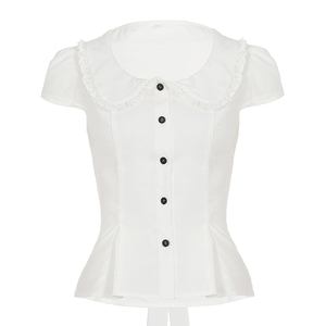 Chemisier uni à col Peter Pan et taille cintrée, style français mignon et innocent pour femme - Product Image 6