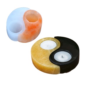 Pink & White Crystal Salt Ying Yung <b>Candle</b> Holder Himalayan Salt <b>Candle</b> Holder-Sian Enterprises - Product Image 1