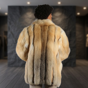 Plus Size Waterproof Winter Thick Luxury <b>Poncho</b> Bomber Coat with Fur Collar Stripe Straight <b>Men's</b> Natural Golden Fox Fur - Product Image 3