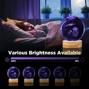 مصباح ليلي على شكل قنديل البحر ثلاثي الأبعاد من TSINYE مع قاعدة خشبية وإضاءة LED بـ16 لونًا، ديكور مكتبي رائع وهدايا للأطفال والفتيات والأولاد والأصدقاء والمعجبين - Product Image 3