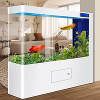 Aquarium autoportant en verre incurvé avec LED intelligente, grand réservoir pour poissons dragons, séparateur de pièce avec meuble pour salon