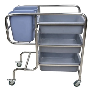 Khách Sạn Thép Không Gỉ Tay Đẩy Khay Bộ Sưu Tập Giỏ Bộ Đồ Ăn Bộ Sưu Tập Giỏ Hàng/Món Ăn Chất Thải Thu Thập Xe Đẩy Với Thùng - Product Image 6
