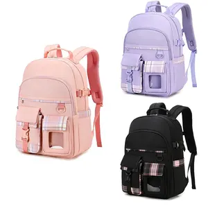 2024 School Backpack Bags New School Backpack For Girls Daily Pink Backpack Bags Girls Kids Back to School Plaid Bag Mochilas