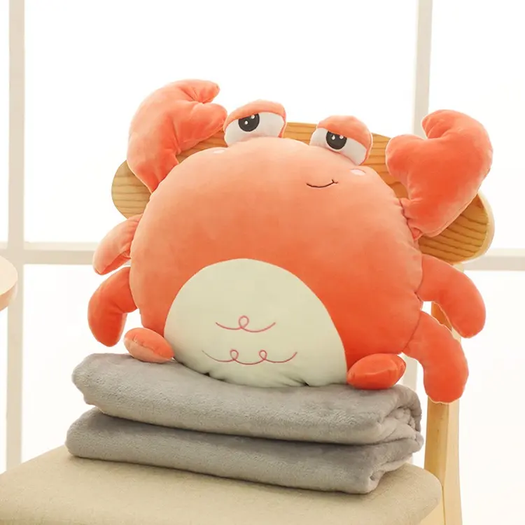 Oreiller en peluche de crabe doux 2 en 1 avec couverture, coussin en peluche, animal en peluche, jouet pour filles, prix de gros