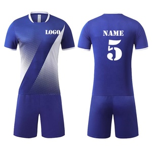 Ensemble d'uniformes de maillot de football de qualité op <span class=keywords><strong>Short</strong></span> de maillot de football thaïlandais blanc et bleu Kits de football d'équipe pour hommes bon marché - Product Image 3
