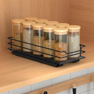 Kitchen Condiment Storage Rack Pull Out Drawer Slide Rail Spice Organizer Rectangular Minimalist Removable Cabinet Organizer - Product Image 2