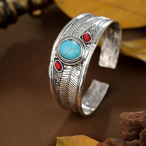 Bohemian Chic <span class=keywords><strong>Turquoise</strong></span> Open <span class=keywords><strong>Cuff</strong></span> Bracelet con filigrana-Pulsera tibetana de turquesa y piedra de coral para mujeres y hombres-Brazalete abierto - Product Image 4