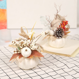Pot de fleurs décoratif de Noël en forme de citrouille blanche artificielle pour jardin, cour, ferme, festival de la récolte, Halloween - Product Image 2