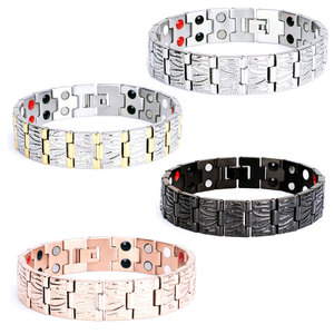 Bracelet anti-radiation à ions négatifs en acier inoxydable 316L, large, à 3 rangs d'éléments magnétiques en pierre, pour soulager la douleur et stimuler l'énergie - Vente chaude - Product Image 1