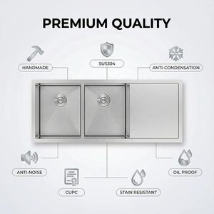 Pedido al por Mayor <span class=keywords><strong>de</strong></span> Fregaderos Dobles <span class=keywords><strong>de</strong></span> Acero Inoxidable 304 Hechos a Mano con Certificación CUPC, con Escurridor, Resistentes a los Arañazos, 10,000 Unidades Mensuales - Product Image 3