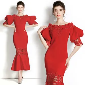 Turchia Ruffles vita alta elegante elegante donna di classe data Out A line Robes Women Office Party Dress
