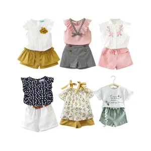カスタム女の赤ちゃんの服2ピースフリル衣装シャツトップスとデニムパンツ女の子のための破れたジーンズ