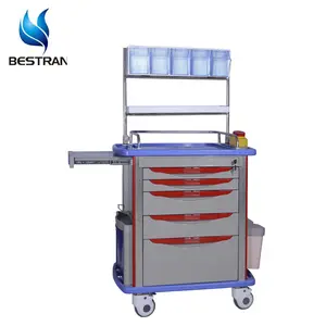 Chariot d'anesthésie en plastique ABS de grande taille, chariot médical d'urgence avec tiroirs, BT-AY001
