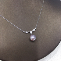 Collier de perles d'eau douce naturelles de qualité supérieure, grade 5A, cercle parfait, 9 mm-10 mm, pendentif en chaîne de fée violet démon, Edison