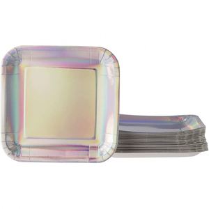 OEM Modern 7-Inch Square Disposable Metallic Silver Holographic Foil Paper Plates <b>Cake</b> Dessert Birthday Party <b>Supplies</b> - Product Image 1