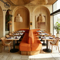 Ensemble de canapés et de tables de restaurant modernes en bois et marbre courbé pour café