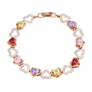 Gorgeous Multicolor Heart Design Shaped Cubic Zircon Chain Bracelet Quality Trendy Fashion Bracelet for Women Party Jewelry Gift