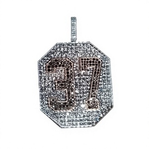 จี้เพชรโมอิสซาไนต์หมายเลข 37 ประดับเพชรแบบ Iced Out พร้อมสร้อยคอฮิปฮอปชุบเงิน 925 ประดับเพชรซิร์คอนแบบ Micro Insert สำหรับผู้ชาย - Product Image 1