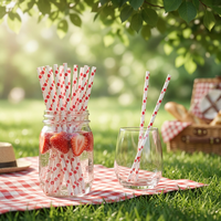 Pailles en papier biodégradables écologiques imprimées à pois rouges, vente en gros, pailles jetables pour boissons, cocktails, fêtes