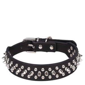 Verstellbares, umweltfreundliches Hundehalsband für alle Jahreszeiten, modisches, einfarbiges Design mit Nieten, wasserdichtes PU, schlichter Stil für Haustiere - Product Image 2