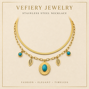 Collar de Oro con Piedra Ovalada Turquesa en Capas para Mujer, Joyería de Moda de Verano, Fabricante - Product Image 1