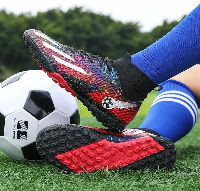 Chaussures hautes de football pour hommes, pour jeunes garçons et filles AG TF, pour le football, noir, bleu, blanc, rouge, entraînement confortable pour enfants, nouvel arrivage