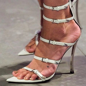 Woman Back Zipper Ankle Buckle Sandals Open Pointed Toe Thin <b>Heel</b> Pumps Ladies Stage Show Party Silk Stiletto Shoe - Product Image 4