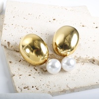 Parure de bijoux géométriques modernes en acier inoxydable avec fausses perles, boucles d'oreilles ovales et colliers pendentifs exagérés pour femmes