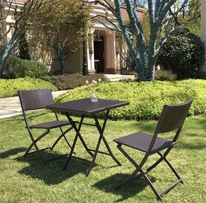 Commercio all'ingrosso all'aperto giardino giardino patio caffè rattan portatile in <span class=keywords><strong>plastica</strong></span> marrone pieghevole tavolo e sedia set - Product Image 1