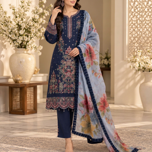 Traje Salwar Kameez con Estampado Floral Azul Marino para Mujer, con Dupatta, Conjunto Étnico Indio Pakistaní para Fiestas - Product Image 1