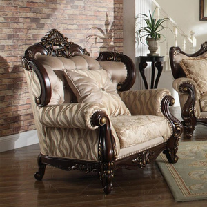 Ensemble de canapé de salon à structure en bois massif victorien Ensemble de canapé sectionnel en tissu Canapés sculptés en bois - Product Image 4