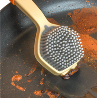 Brosse à vaisselle multifonctionnelle 2-en-1 en silicone pour nettoyage en profondeur, avec manche long antidérapant et pointe grattoir anti-rayures pour la cuisine